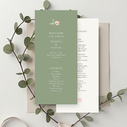 Ivory & Sage | Chic Blush Bloemen Huwelijksprogram Programmakaart