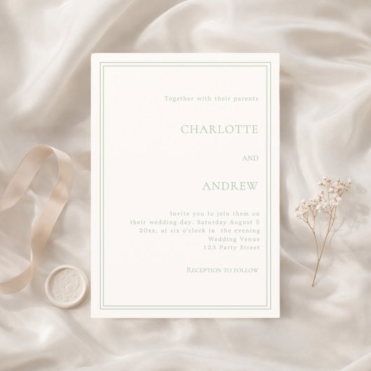 Ivory sage green elegant simple luxury wedding kaart