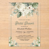 Ivory Sage Green Floral Bridal Shower Acryl Uitnodigingen (Voorkant)