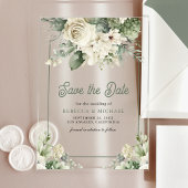 Ivory Sage Green Floral Wedding Save the Date Acryl Uitnodigingen
