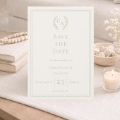 Ivory sage green monogram wreath wedding save the date
