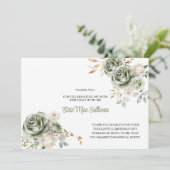 Ivory Sage green Roses Floral 80th birthday Bedankkaart (Staand voorkant)
