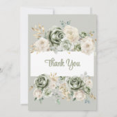Ivory Sage green Roses Floral 80th birthday Bedankkaart (Achterkant)