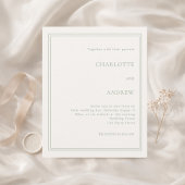 Ivory sage green simple luxury wedding invitation