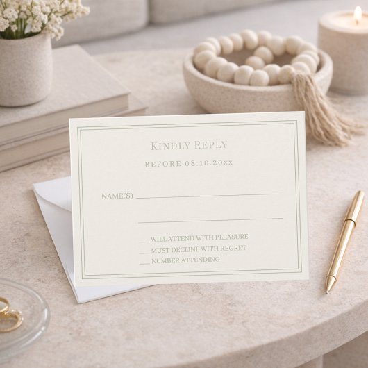Ivory sage green wedding response RSVP Notitiekaartje