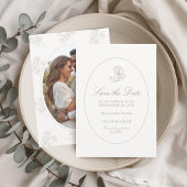 Ivory & Sand | Chic Bloemig Koppel Script Bruiloft Save The Date