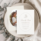 Ivory & Sand | Chic Couple Script Trouwkaart Save The Date