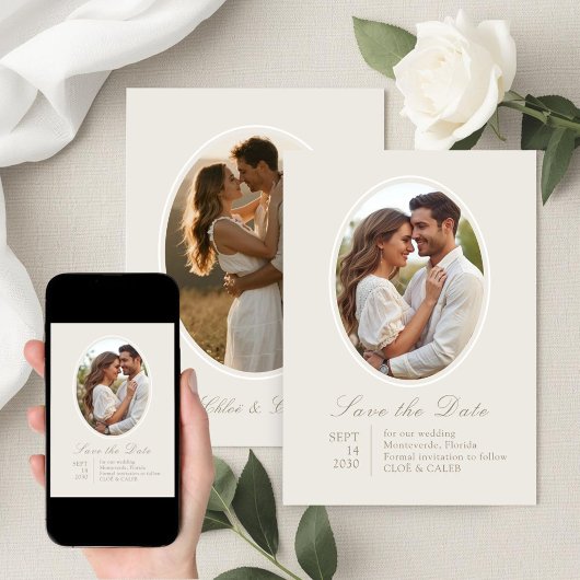 Ivory & Sand | Chic Couple Script Trouwkaart Save The Date