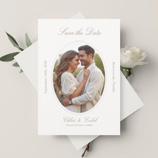 Ivory & Sand | Chic Script Trouwkaart Save The Date