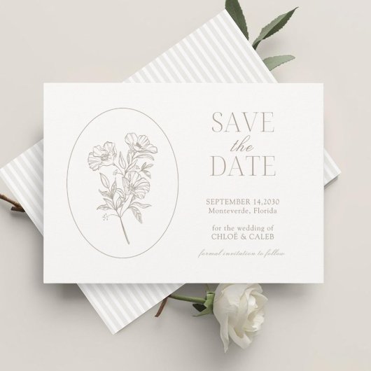 Ivory & Sand | Streep Bloemen Bruiloft Save the Da Date