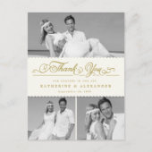 Ivory Scalloped Band 3 Foto Weddenschap Bedankt Po Briefkaart (Voorkant)