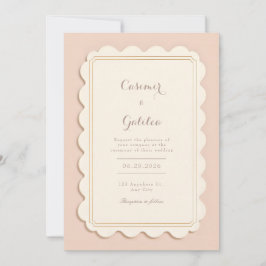 Ivory Scalloped Gilded Border Minimalist Wedding Kaart