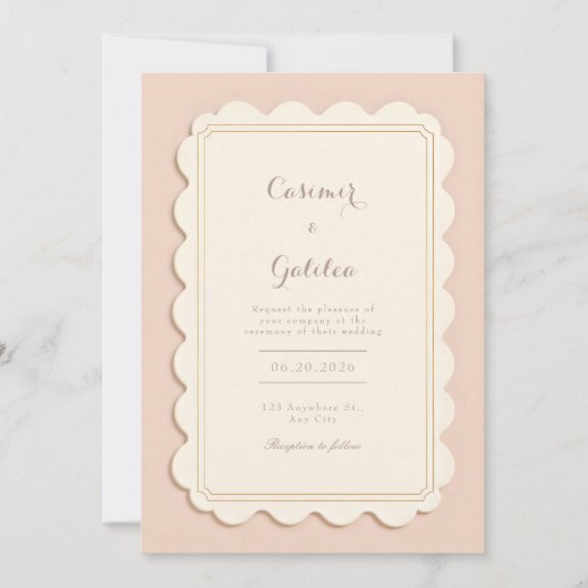 Ivory Scalloped Gilded Border Minimalist Wedding Kaart (Voorkant)