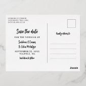 Ivory Script 3 Foto's Trouwdatum Besparen Folie Uitnodiging Briefkaart (Achterkant)