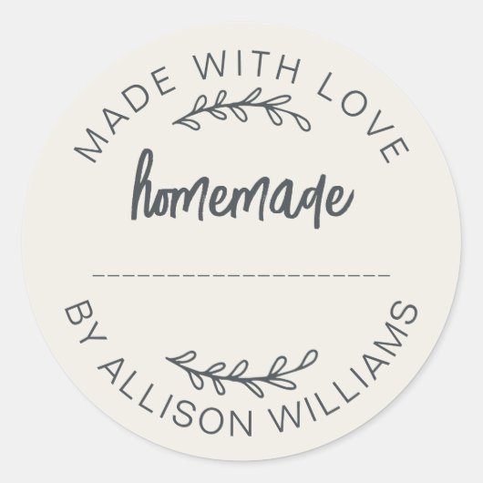 Ivory Script Gemaakt Met Liefde Thuisgemaakte Voed Ronde Sticker (Voorkant)
