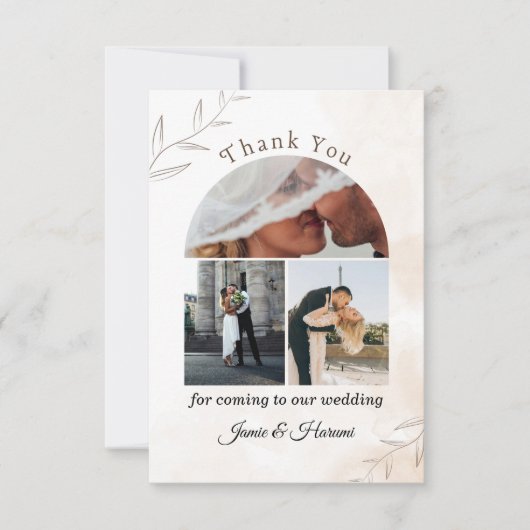 Ivory Script Wedding Dank u kaart met 3 foto's (Voorkant)