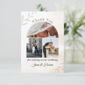 Ivory Script Wedding Dank u kaart met 3 foto's (Staand voorkant)
