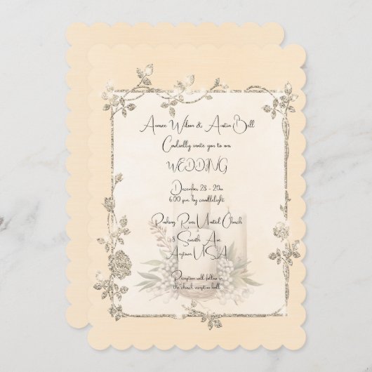 Ivory Shiny Elegant Sparkly Frame Wedding Kaart (Voorkant / Achterkant)