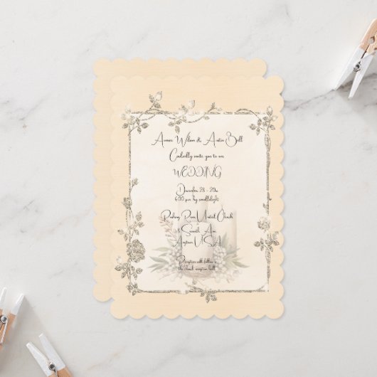 Ivory Shiny Elegant Sparkly Frame Wedding Kaart (Voorkant / Achterkant in situ)