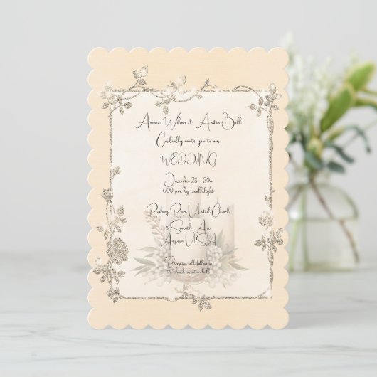 Ivory Shiny Elegant Sparkly Frame Wedding Kaart (Staand voorkant)
