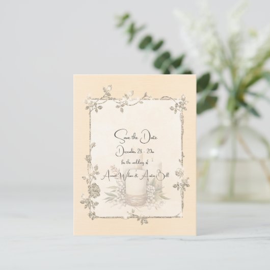 Ivory Shiny Elegant Sparkly Save the Date Briefkaart (Staand voorkant)