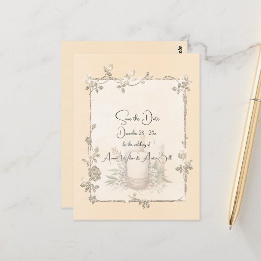 Ivory Shiny Elegant Sparkly Save the Date Briefkaart (Voorkant / Achterkant in situ)