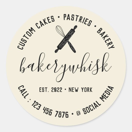 Ivory Signature Whisk Utensils Bakery Chef Ronde Sticker (Voorkant)