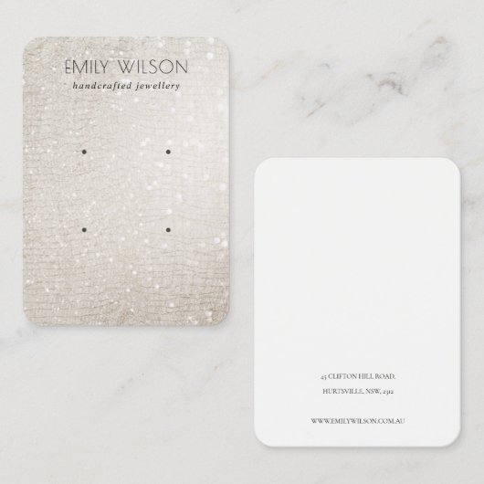 Ivory Silver Sparkle Glitter 2 Verouderde Vertonin Visitekaartje (Voorkant / Achterkant)