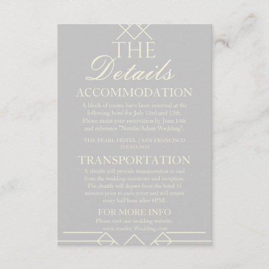 Ivory & Silver Wedding Details Enclosure Card Informatiekaartje (Voorkant)