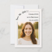 Ivory simple modern photo Birthday Save the Date (Voorkant)