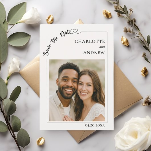 Ivory simple modern photo wedding Save the Date