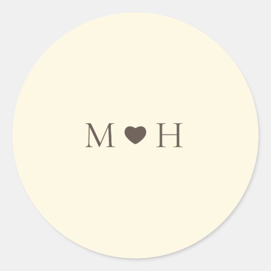 Ivory Simple Monogram Heart Wedding Favor Ronde Sticker (Voorkant)