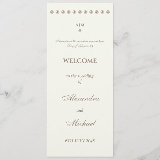 Ivory Simple Pearl Christian Wedding Program Programmakaart (Voorkant)
