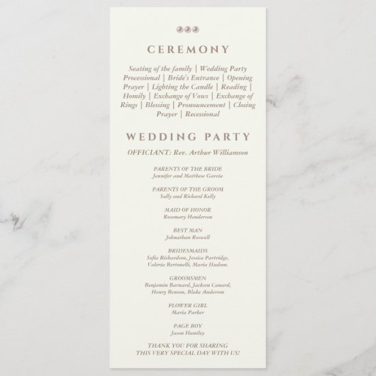 Ivory Simple Pearl Christian Wedding Program Programmakaart (Achterkant)