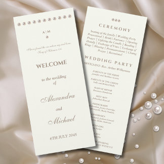 Ivory Simple Pearl Christian Wedding Program Programmakaart