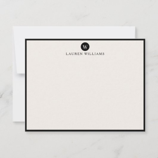 ivory, Single Initial  Black Border Note card Kaart (Voorkant)