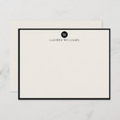 ivory, Single Initial  Black Border Note card Kaart (Voorkant / Achterkant)