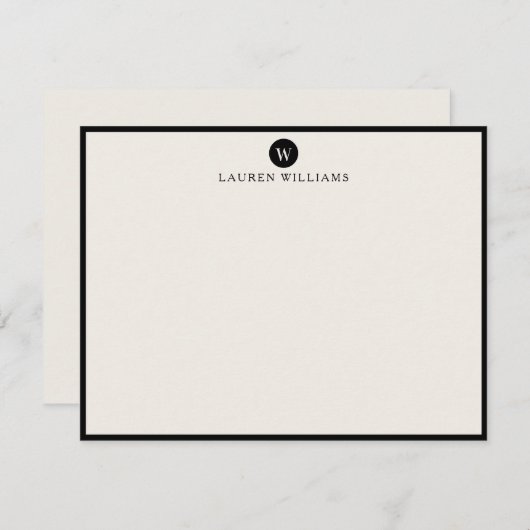 ivory, Single Initial  Black Border Note card Kaart (Voorkant / Achterkant)