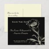 Ivory Sketched Flower on Black Bewaar de datum Aankondigingskaart (Voorkant / Achterkant)