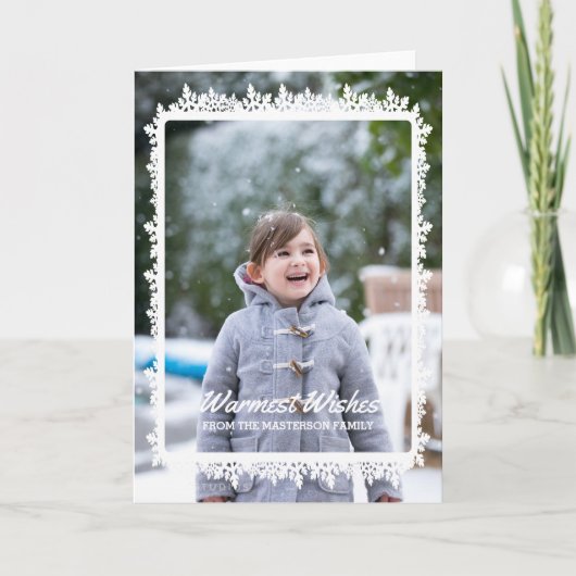 Ivory Snowflake Lijst Holiday Foto Feestdagen Kaart (Voorkant)
