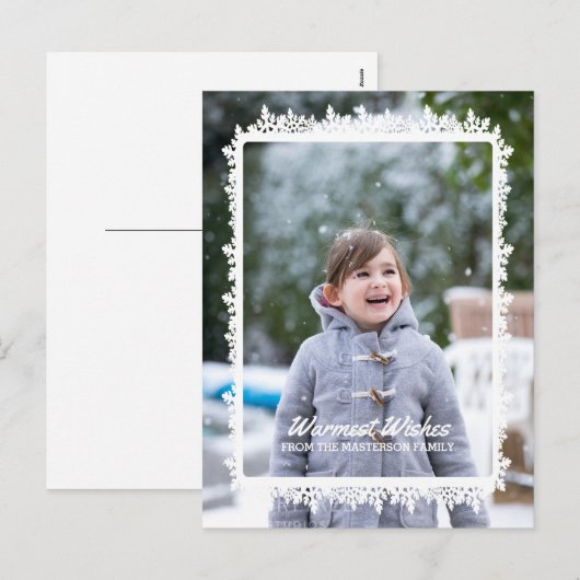 Ivory Snowflake Lijst Holiday Foto Feestdagenkaart (Voorkant / Achterkant)