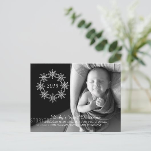 Ivory Snowflake Wreath Holiday Foto Briefkaart (Staand voorkant)