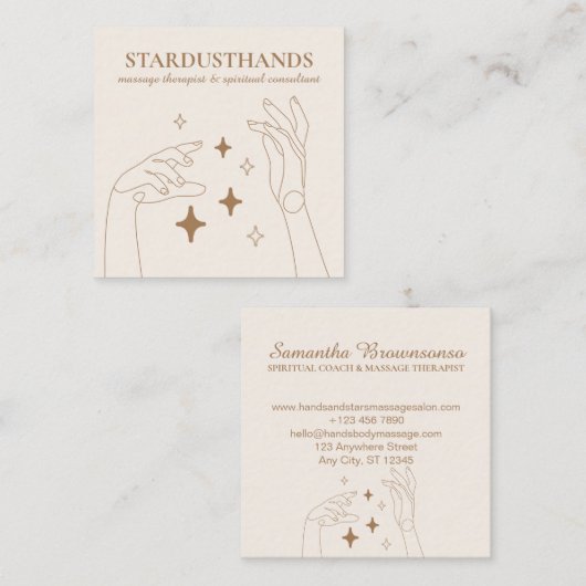 Ivory Stars Healing Energy Hands Therapy Massage Vierkante Visitekaartje (Voorkant / Achterkant)
