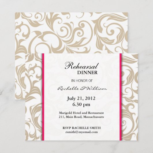 Ivory Swirl Rehearsal Dinner Kaart (Voorkant / Achterkant)
