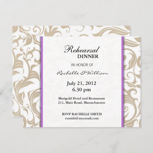 Ivory Swirl-repetitie Inwendige Kaart met Paars (Voorkant / Achterkant)
