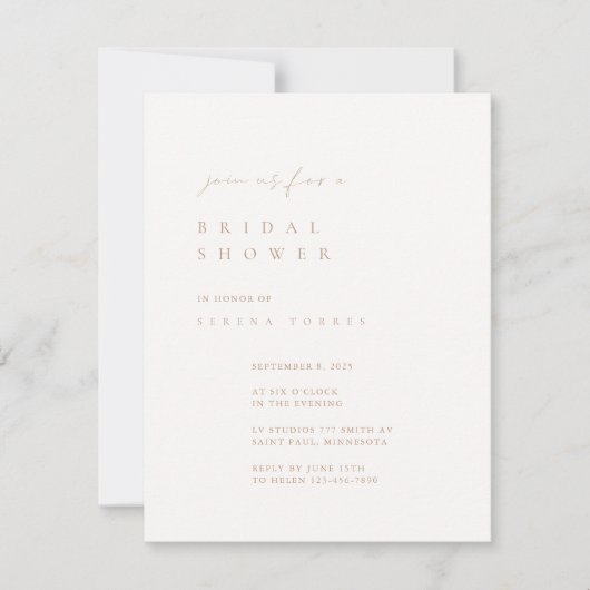 Ivory & Tan Minimalist Bridal Shower Kaart (Voorkant)