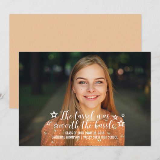 Ivory Tassel Worth Hassle Foto Afstuderen Aankondiging (Voorkant / Achterkant)