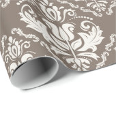 Ivory Taupe Damask stijlvol patroon Cadeaupapier (Rol Hoek)