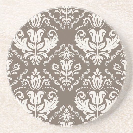  Ivory Taupe Damask stijlvol patroon Zandsteen Onderzetter (Voorkant)