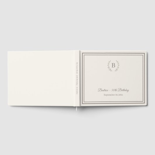 Ivory taupe Monogram Birthday Gastenboek (Volledig)